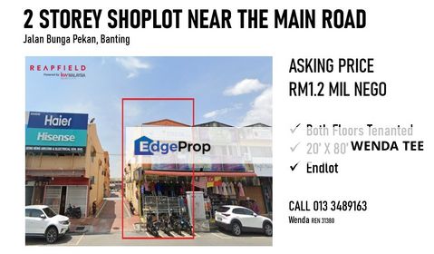2 Storey SHOPLOT Near Main Road, Selangor, Banting