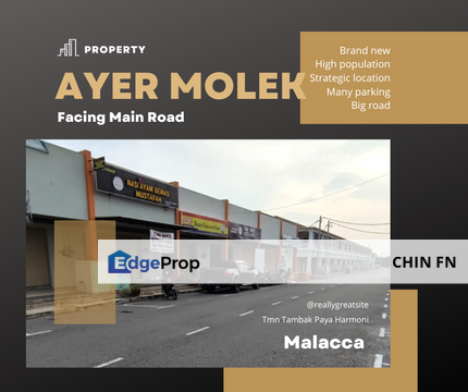 Facing Main Road New Shop 1 Sty Shop Tambak Paya Harmoni Ayer Molek Melaka, Melaka, Bukit Katil