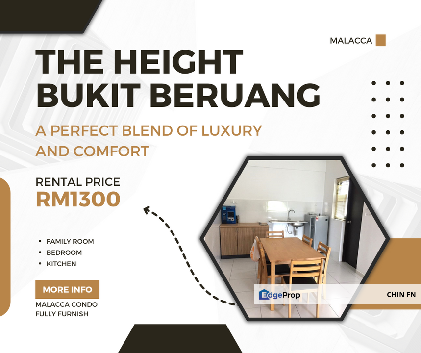 Fully Furnish 3 Room The Height Residence Bukit Beruang MMU UTeM Melaka, Melaka, Ayer Keroh