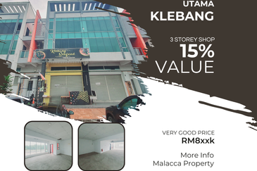 Super Below bank Value 15% Facing Main Road 3 Sty Shop Klebang Utama