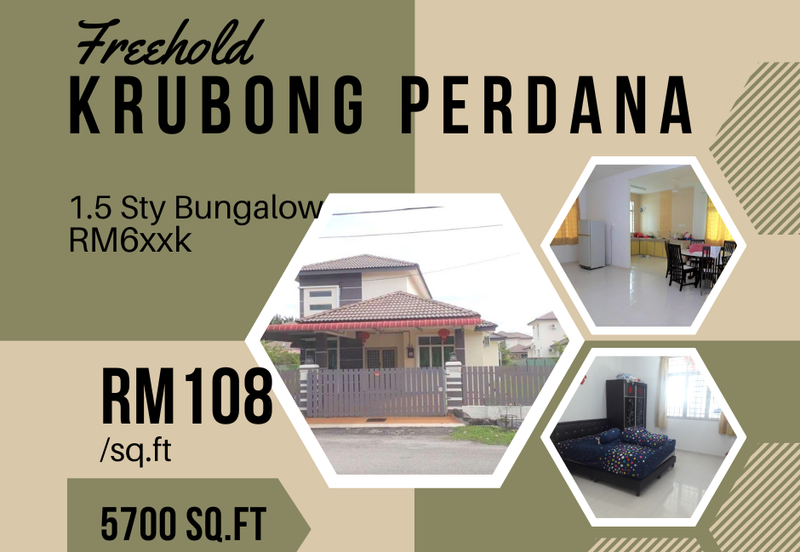 Freehold 1.5 Sty Bungalow Big Land 5700 sqft Krubong Perdana batu Berendam