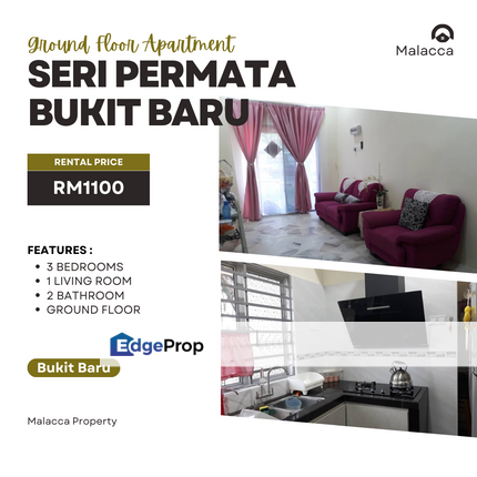 Ground Floor Apartment Fully Furnish Low Rental Seri Permata Bukit Baru, Melaka, Melaka Tengah