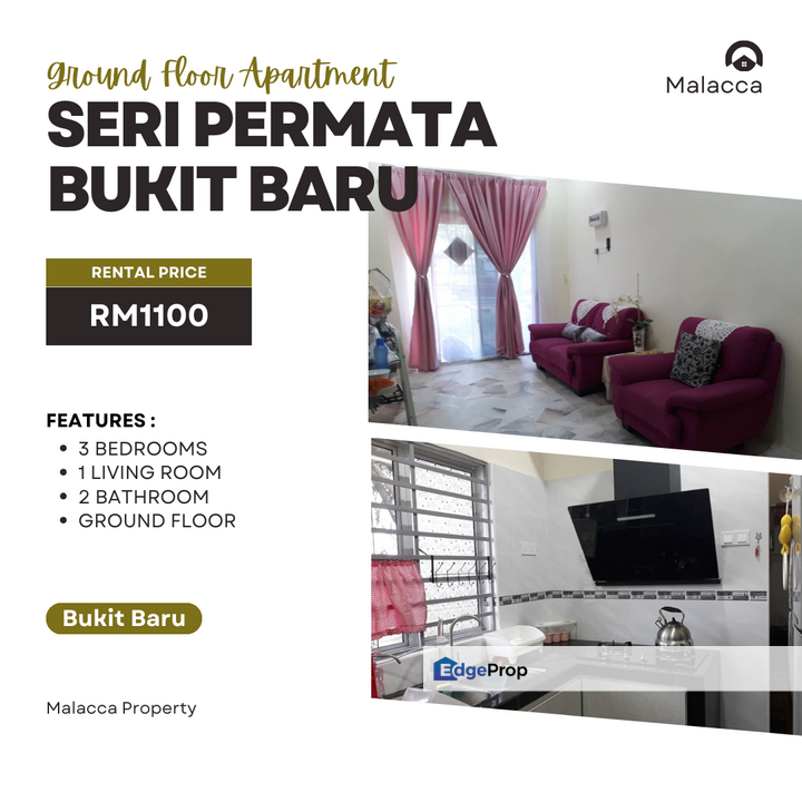 Ground Floor Apartment Fully Furnish Low Rental Seri Permata Bukit Baru, Melaka, Melaka Tengah
