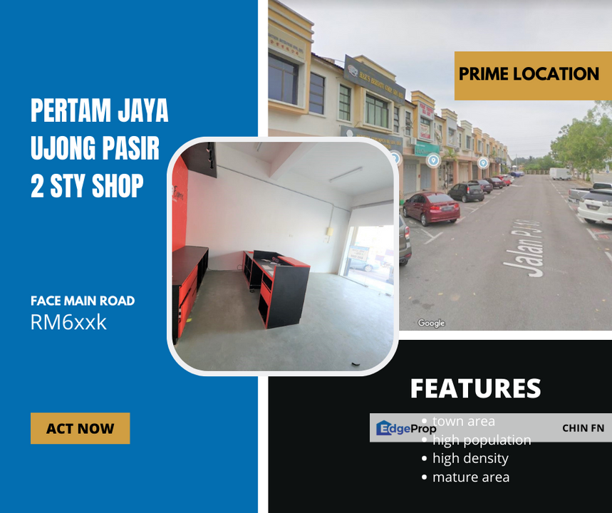 Face Main Road Prime Location 2 Sty Shop Pertam Jaya Ujong Pasir Melaka, Melaka, Ujong Pasir