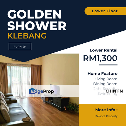 Fully Furnish Swimming Pool 3 Room 24hr Security Golden Shower Klebang Melaka, Melaka, Melaka Tengah