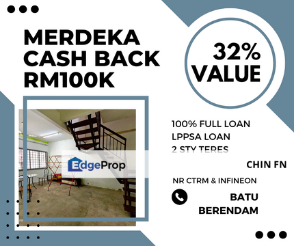 Cash Back RM100K Below Value 32% Full Loan Teres Merdeka Batu Berendam melaka, Melaka, Batu Berendam