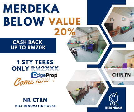 Below Value 20% Cash Back RM70K Renovated Teres Merdeka Batu Berendam, Melaka, Durian Tunggal