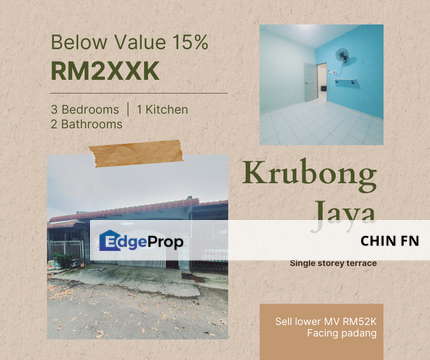 Below Value 15% or Less RM52K Face Padang 1 Sty Terrace Krubong Jaya Melaka, Melaka, Krubong