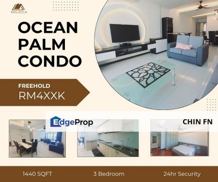 Freehold Ready Tenant 24hr Security RM1800 Ocean Palm Condo Klebang Melaka, Melaka, Klebang
