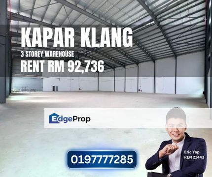 Kapar Klang Industrial 3 Storey Warehouse Factory 44160sf 400amp 40 ft , Selangor, Klang