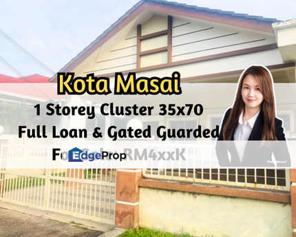 Full Loan Unit, Kota Masai, 1 Storey Cluster 35x70, Gated Guard, 4 Bed, Johor, Pasir Gudang