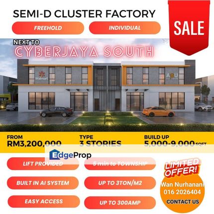 NEW LAUNCH SEMI D & CLUSTER FACTORY WAREHOUSE CYBERSOUTH CYBERJAYA , Selangor, Cyberjaya