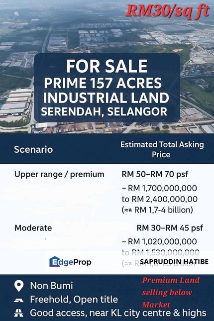 🔥🔥‼️❤️ PRICE GO DOWN ❤️‼️🔥🔥 Premium and Prime 157 Acres Industrial Land, Serendah Selangor, Selangor, Rawang