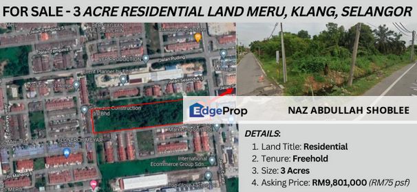 Residential Potential Development Land Meru, Klang For Sale, Selangor, Klang