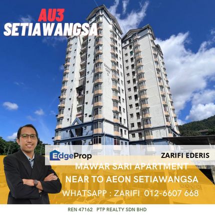 HARGA TURUN ❗❗ Apartment 3 Bilik Mawar Sari di AU3 Ulu Klang Setiawangsa Kuala Lumpur Untuk Dijual, Kuala Lumpur, Taman Setiawangsa