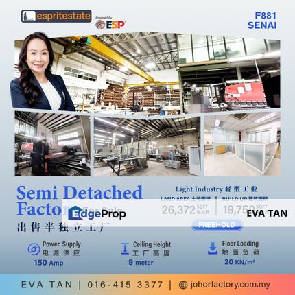 Taman Perindustrian Murni Senai Semi-D Factory for sale, Johor, Senai