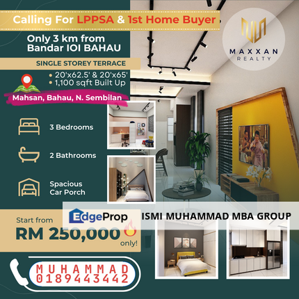 MAMPU MILIK - Teres Setingkat 1,100 kps FOR SALE @ Mahsan BAHAU, Negeri Sembilan, Bahau