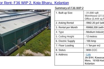factory for rent in Kota Bharu Kelantan