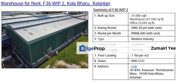 factory for rent in Kota Bharu Kelantan, Kelantan, Kota Bharu