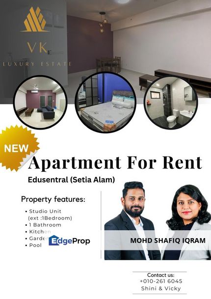 RENTAL GO DOWN FROM 1,600 TO 1,300 NEW FULLY FURNISHED STUDIO APARTMENT , Selangor, Setia Alam/Alam Nusantara