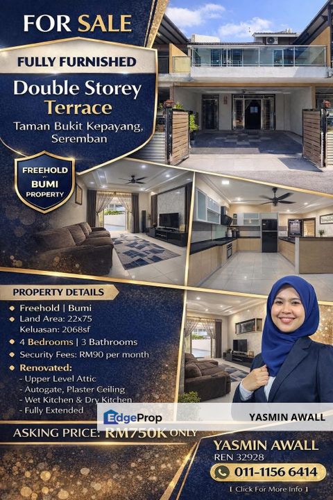 FULLY FURNISHED Double Storey Terrace Taman Bukit Kepayang Seremban, Negeri Sembilan, Seremban