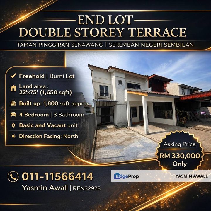 END LOT Double Storey Terrace Taman Pinggiran Senawang  Seremban , Negeri Sembilan, Seremban