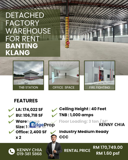 Detached Factory Warehouse For Rent Banting Klang, Selangor, Banting