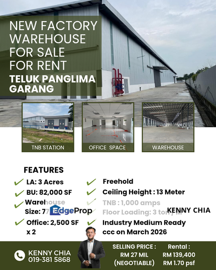 New Factory Warehouse Freehold Teluk Panglima Garang Klang, Selangor, Klang