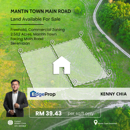 Commercial Zone Agriculture Land Facing Main Road Mantin Town Seremban, Negeri Sembilan, Seremban