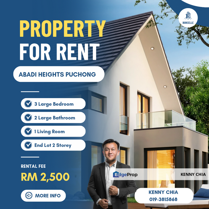 End Lot Double Storey For Rent Abadi Heights Puchong , Selangor, Puchong South