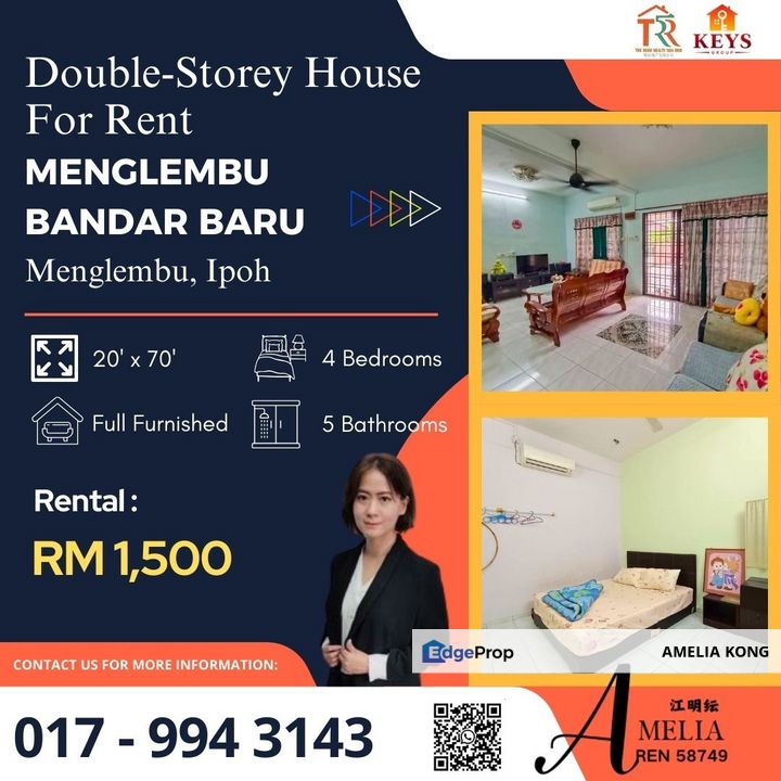 Full Furnish Double Storey House Menglembu Bandar Baru For Rent, Perak, Menglembu