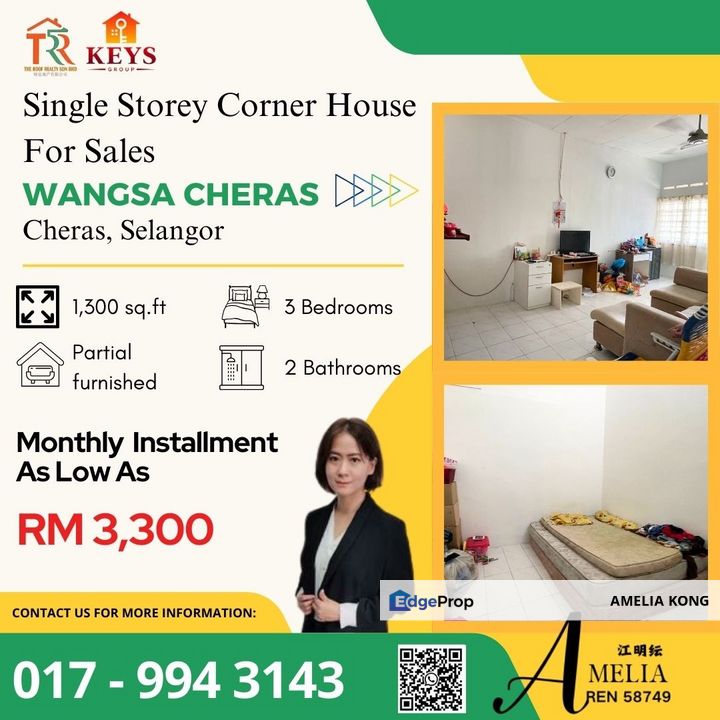 Corner Big Land Single Storey Wangsa Cheras near Taman Suntex Cuepacs , Selangor, Batu 9th Cheras