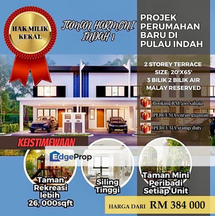 Projek Perumahan Baru ,Teres Dua Tingkat, TAMAN HARMONI INDAH, Selangor, Pulau Indah (Pulau Lumut)