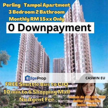 RM 0 downpayment condo apartment at Tampoi/ Perling / Skudai -3R2B  -Free Air cond -Free kitchen Cabinet -Free 2 car park -Free Legal fee @RM345k!!, Johor, Tampoi