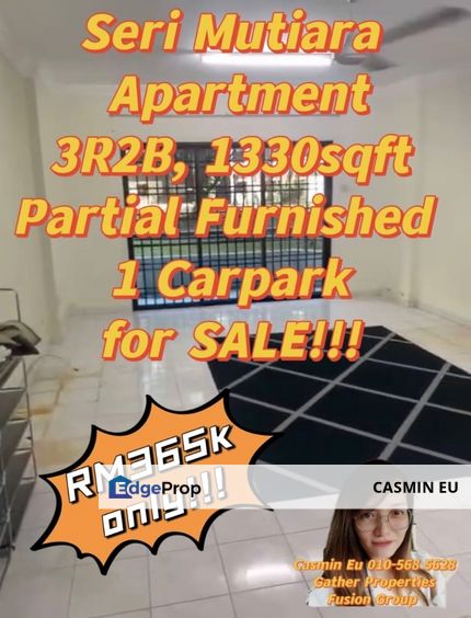 🔥 For Sales🔥  Seri Mutiara Apartment @ Seri Alam   🏡 Service Apartment -3r2b - 1330sqft @ RM365k only!! , Johor, Masai