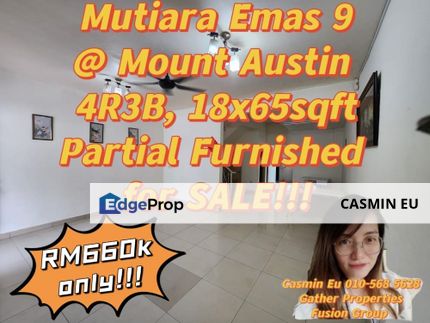 For Sale Mutiara emas 9 @Mount Austin  -2Storey -4 bedroom  3 bathroom  -18x 65sqft -Partial furnishing -Good condition  Selling RM660k, Johor, Johor Bahru