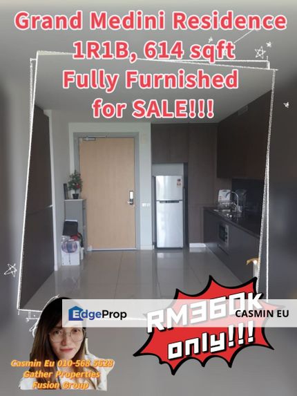 For SALE  Grand Medini Residence at Medini -614 sqft -1 bedroom 1 bathroom  -Fully furnished  -Tenanted  -Mid floor  @Rm360k!! , Johor, Nusajaya