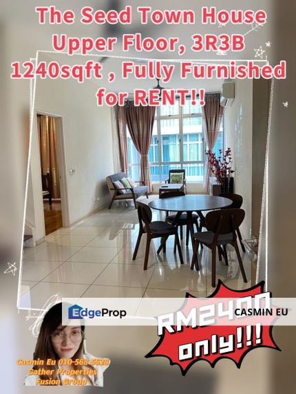 For RENT   The Seed Town House at Sutera Utama Upper floor  -1240 sqft -3R3B  -Fully furnished -2 car park  @RM 2400 , Johor, Skudai