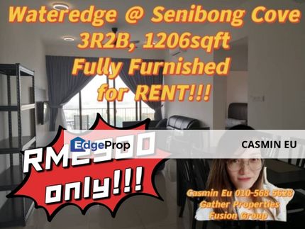 For RENT  Wateredge at Senibong Cove -1206 sqft -3 bedroom 2 bathroom -Fully furnished  -2 car park -Mid floor @RM2900 , Johor, Masai