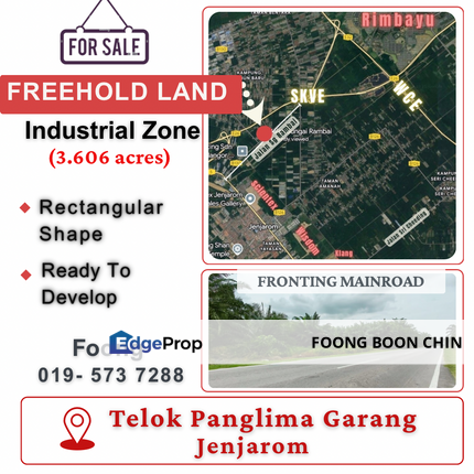 3.6 acres Freehold Industrial Zone Land for Sale @ Jln Sg Rambai Mainroad, Selangor, Jenjarom