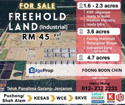 4.7 acres Industrial Zone Freehold Land For Sale @ Jenjarom Town, Banting, Selangor, Jenjarom