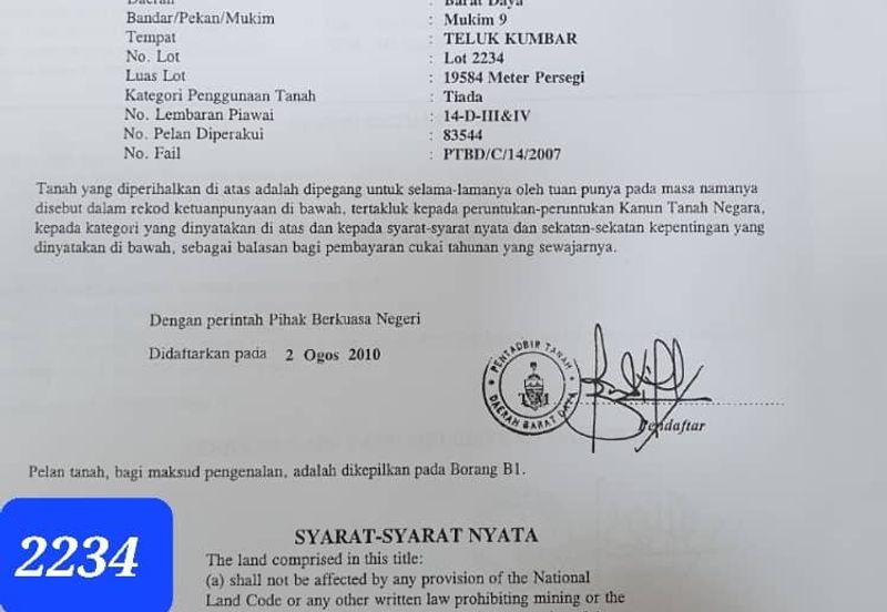 8.289ac Freehold Land in Teluk Kumbar