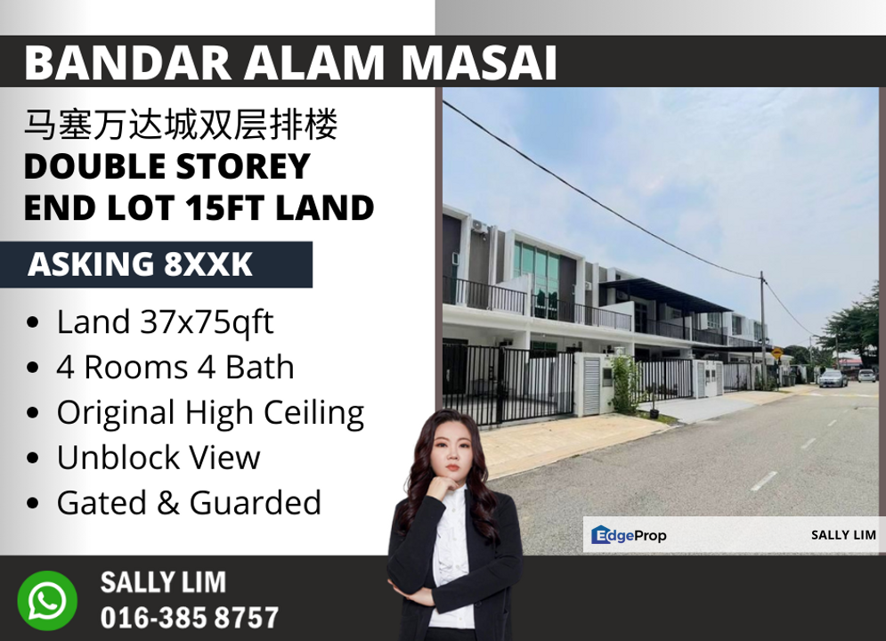 Bandar Alam Masai Double Storey End Lot 15ft Land Unblock View for Sale ...