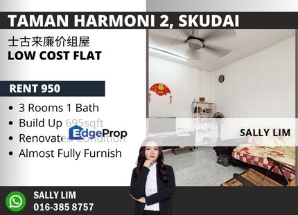 Taman Harmoni 2, Skudai Low Cost Flat For Rent, Johor, Skudai