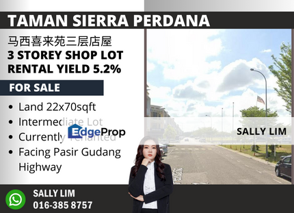 Taman Sierra Perdana 3 Storey Shop Lot ROI 5.2% Facing Main Road, Johor, Masai