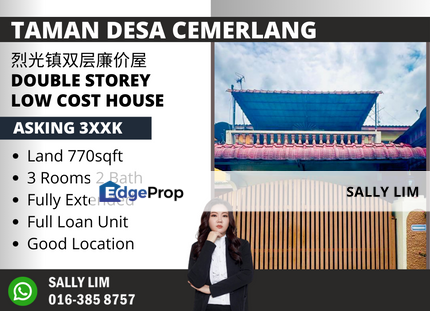 Desa Cemerlang Jalan Lanjut Double Storey Low Cost House Full Loan Unit, Johor, Ulu Tiram