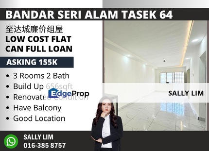 Bandar Seri Alam Tasek 64 Low Cost Flat Renovated Full Loan Unit, Johor, Masai