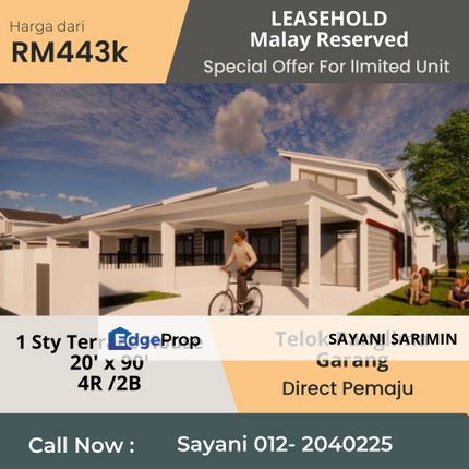 Rumah Teres 1 tingkat  BARU Luas 20' x 90' Telok Panglima Gararang , Selangor, Telok Panglima Garang