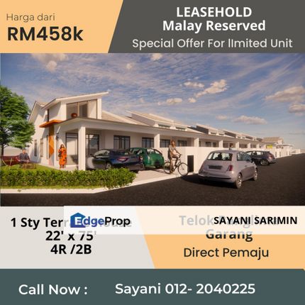 PERUMAHAN RUMAH TERES 1 TINGKAT TERLARIS DI TELOK PANGLIMA GARANG , Selangor, Telok Panglima Garang
