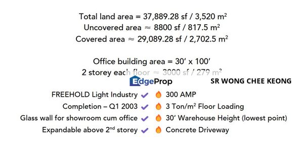 FACING MAIN ROAD FREEHOLD 30X100 Semi D Factory Office Bukit Puchong, Selangor, Puchong